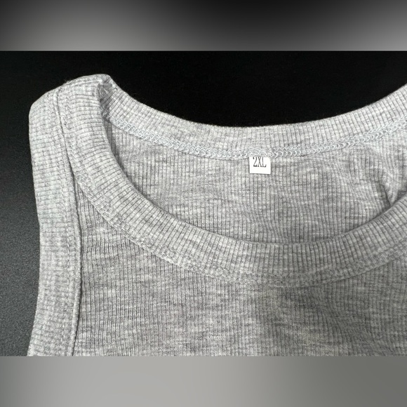 Ritera Grey Ribbed Knit Tank Top Round Neck Sleeveless - Picture 3 of 5